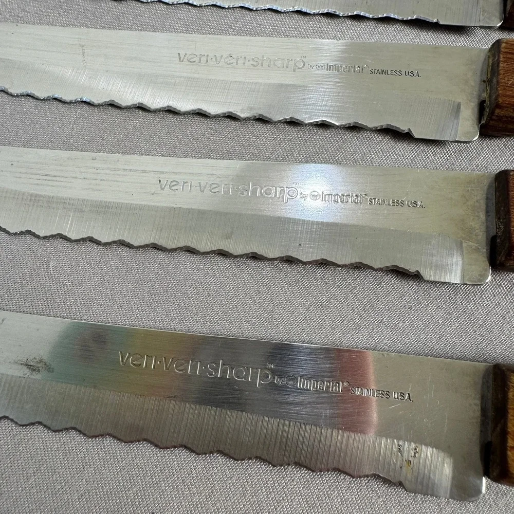 Vintage Imperial Veri-Veri-Sharp Steak Knives Set of 6 MCM 1978 Stainless USA